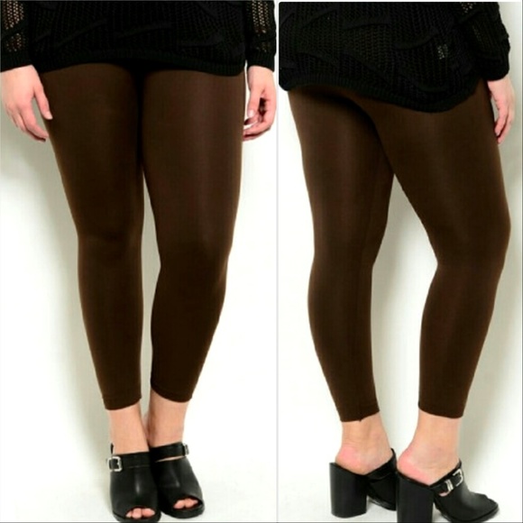 Pants - PLUS SIZE - CHOCOLATE BROWN FLEECED LINED LEGGINGS